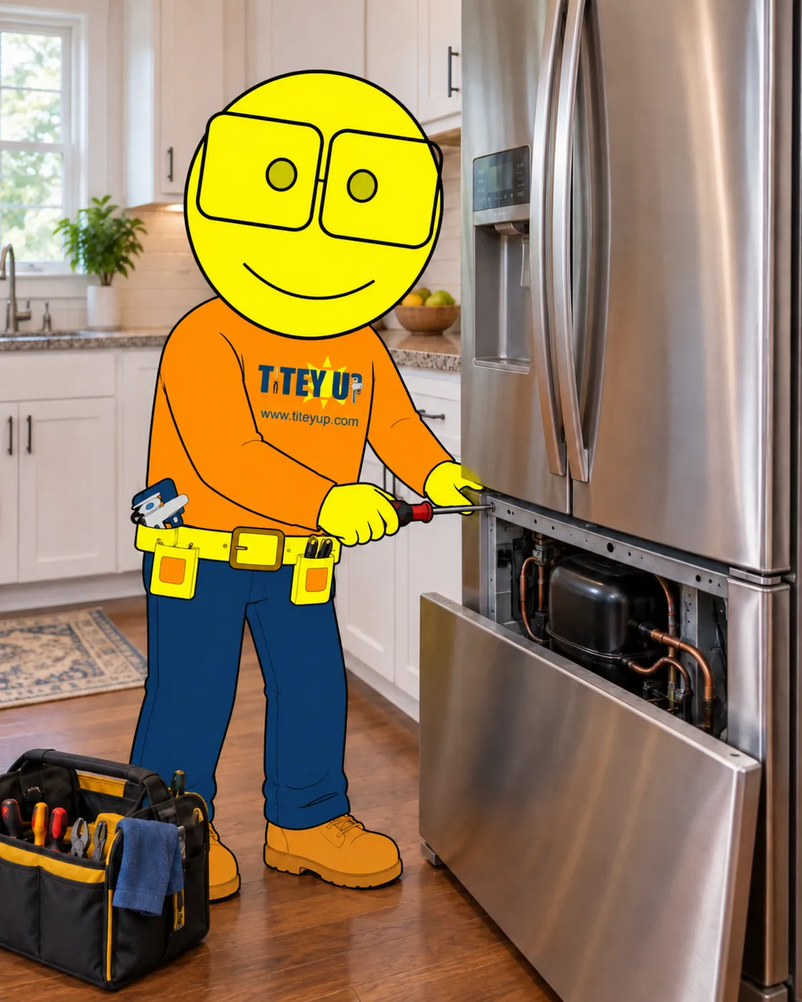 TITEY UP technician repairing a refrigerator